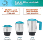 USHA Spin Pro 500W Mixer Grinder | 3 Jars | Multi-Color | Powerful Motor | Kitchen Essential - Image 2