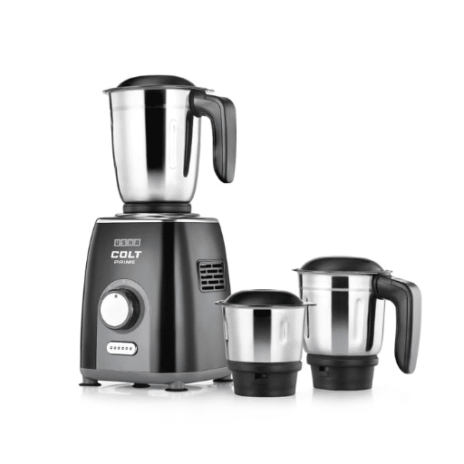 USHA Colt Prime Mixer Grinder, 500W | Powerful 100% Copper Motor | 3 Rust-Resistant Stainless Steel Jars & Blades | Uniform Grinding | 5-Year Motor Warranty (Black/Blue)