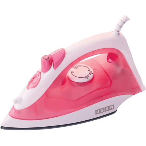 USHA SI 3813 C 1300W Steam Iron with Ceramic Coated Soleplate, 180ml Water Tank, Self Cleaning, Spray & Steam Burst, 360° Swivel Cord | 2-Year Warranty (Pink)