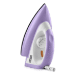 USHA Armor 1100-Watt Dry Iron with Shock-Proof Plastic Body, Non-Stick Soleplate, Overheat Safety Shutoff & 180° Swivel Cord | 2-Year Warranty (Purple & White)