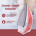 USHA SI 3813 C 1300W Steam Iron with Ceramic Coated Soleplate, 180ml Water Tank, Self Cleaning, Spray & Steam Burst, 360° Swivel Cord | 2-Year Warranty (Pink) - Image 2