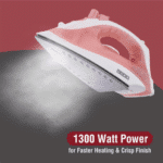 USHA SI 3813 C 1300W Steam Iron with Ceramic Coated Soleplate, 180ml Water Tank, Self Cleaning, Spray & Steam Burst, 360° Swivel Cord | 2-Year Warranty (Pink) - Image 3