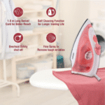 USHA SI 3813 C 1300W Steam Iron with Ceramic Coated Soleplate, 180ml Water Tank, Self Cleaning, Spray & Steam Burst, 360° Swivel Cord | 2-Year Warranty (Pink) - Image 4