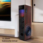 ZEBRONICS Zeb-Chinu 50W Bluetooth Tower Speaker with 13.33 cm Subwoofer, Wired Karaoke Mic, LED Display, FM Radio, USB, AUX & Remote Control (Black) - Image 3